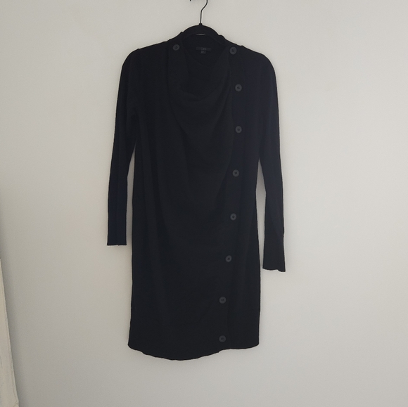 COS Black Merino Wool Draped Button Long Sleeve Dress - Picture 11 of 15